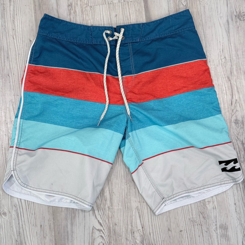 Billabong Men's Striped Blue and Red Board Shorts